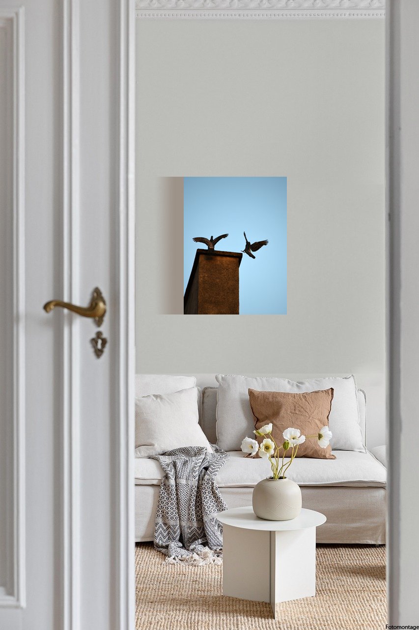 Zwei Tauben auf Kamin #2287 (Leinwandbild) | Two Pigeons on Chimney #2287 (Canvas print)